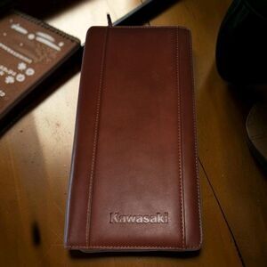 Kawasaki Cutter & Buck Leather Auto Organizer Car Manual Plaid 12” x 6”
